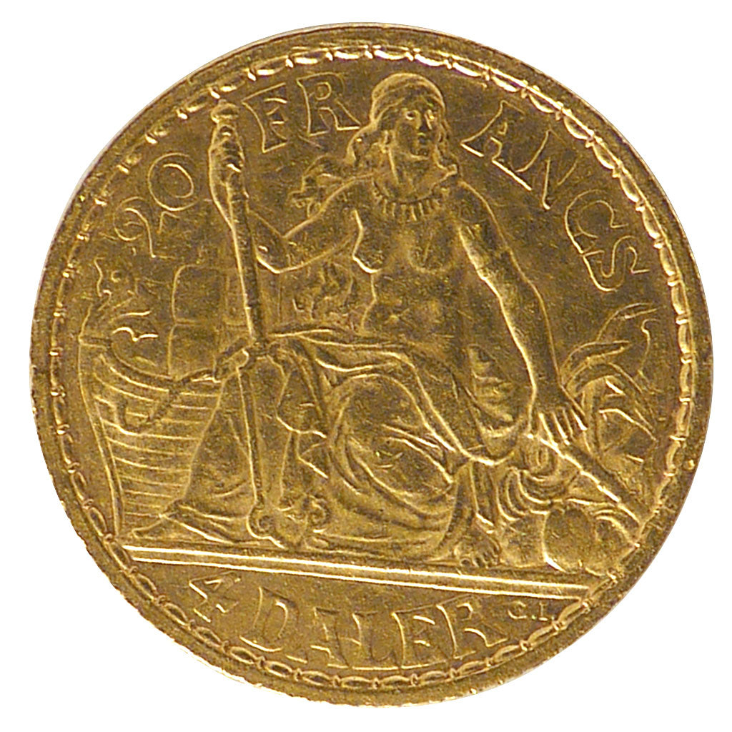 DANISH WEST INDIES, 4 Daler, 20 Francs, 1905, Copenhagen, KM #72, AU(55-58),...