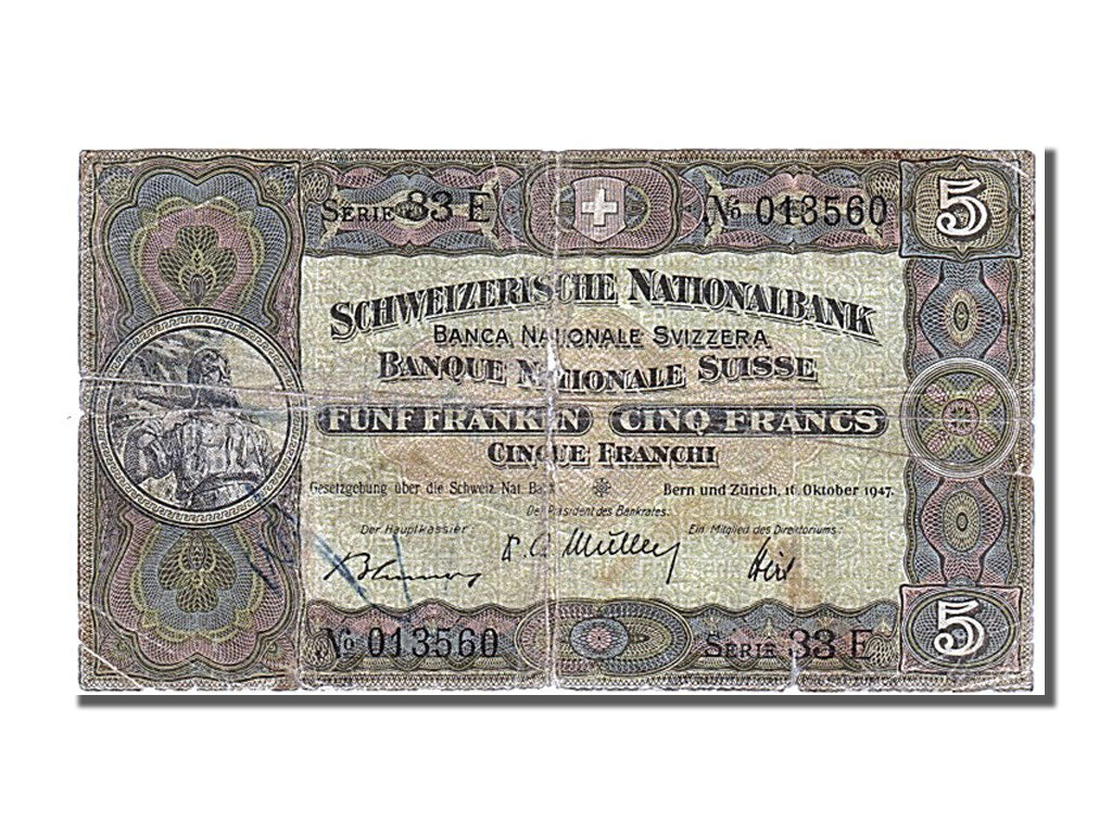 Switzerland, 5 Franken, 1947, KM #11m, 1947-10-16, VF(20-25), 33E