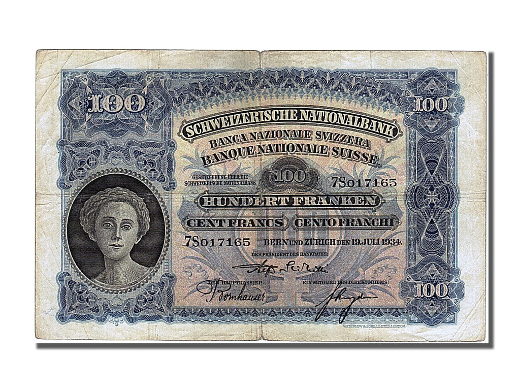 Banknote, Switzerland, 100 Franken, 1934, 1934-07-19, EF(40-45)