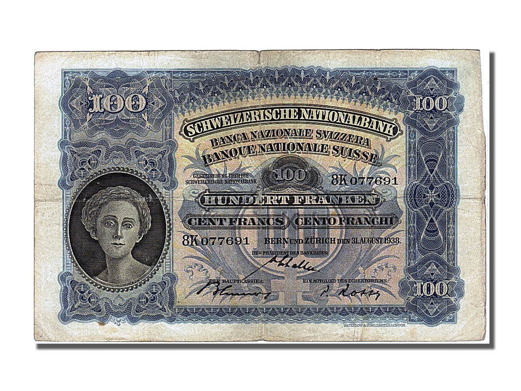 Banknote, Switzerland, 100 Franken, 1938, 1938-08-31, EF(40-45)