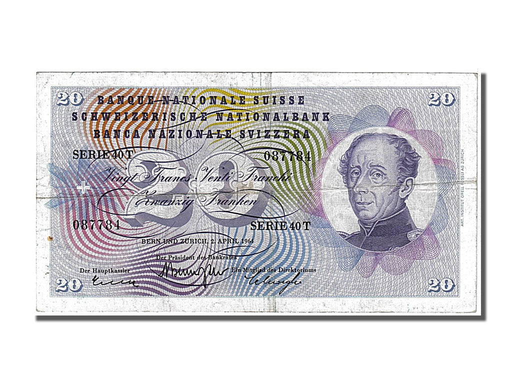 Switzerland, 20 Franken, 1964, KM #46k, 1961-10-26, AU(50-53), 40T
