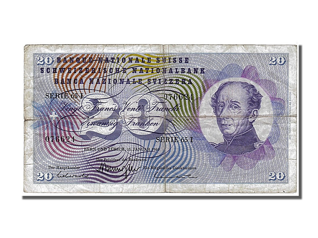 Switzerland, 20 Franken, 1969, KM #46q, 1969-01-15, VF(30-35), 65I