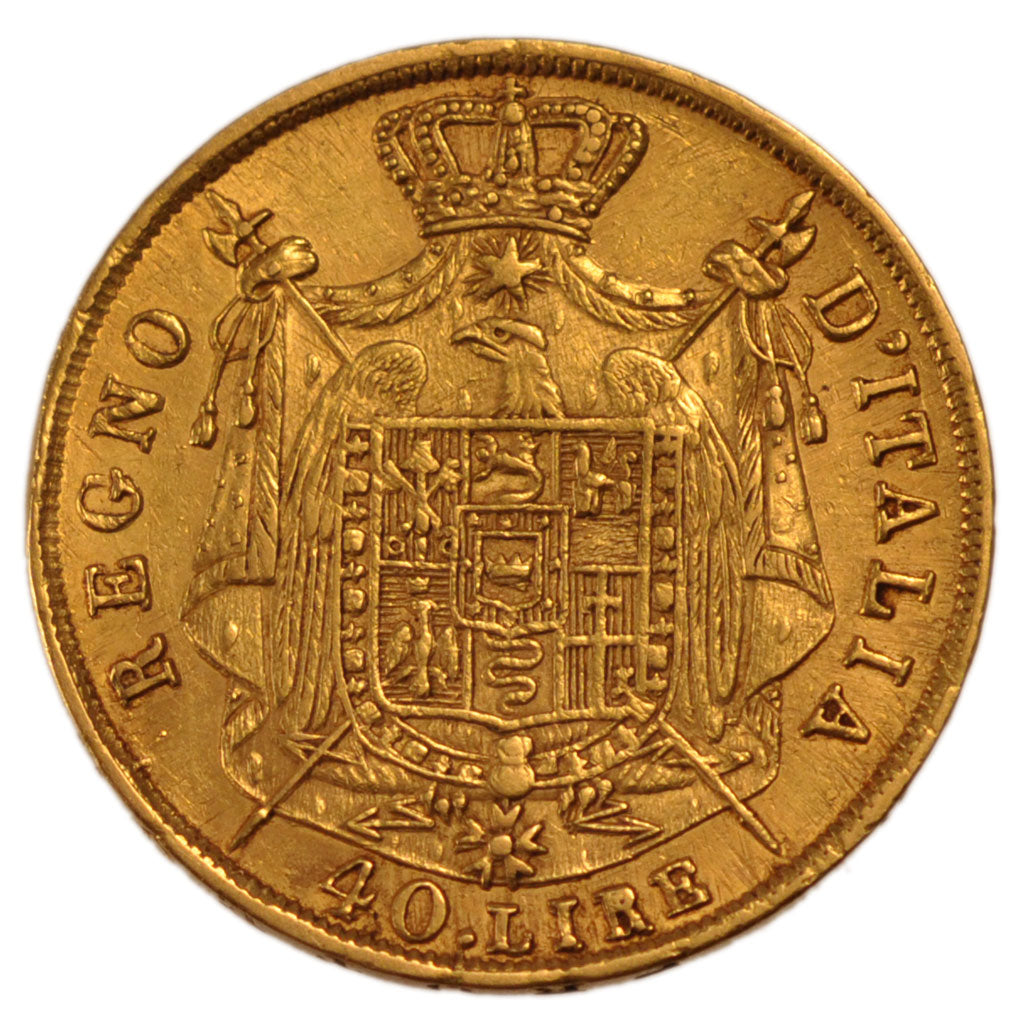 ITALIAN STATES, 40 Lire, 1810, Milan, KM #12, EF(40-45), Gold, 12.91