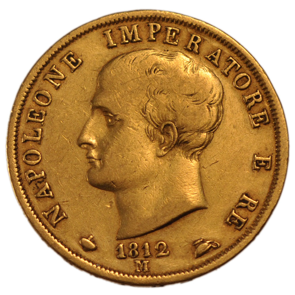 ITALIAN STATES, 40 Lire, 1812, Milan, KM #12, EF(40-45), Gold, 12.74
