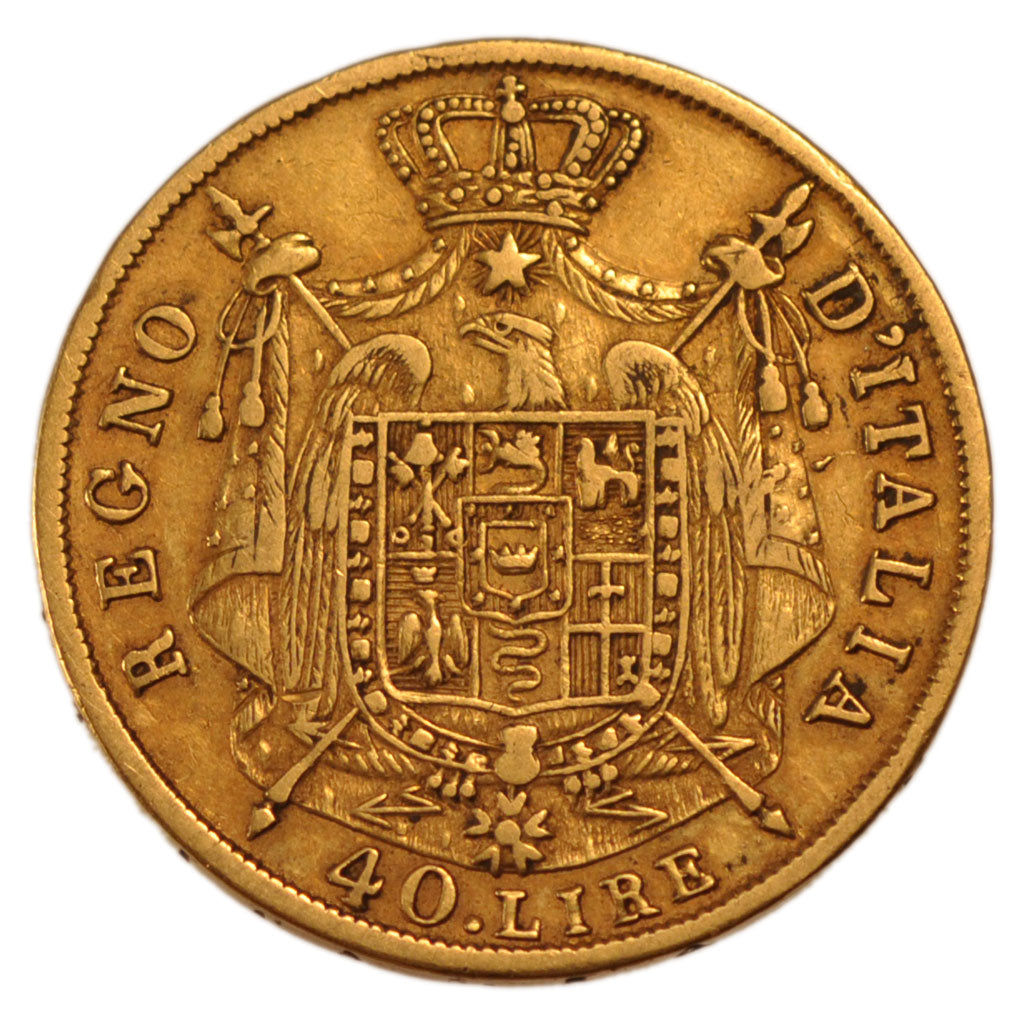 ITALIAN STATES, 40 Lire, 1812, Milan, KM #12, EF(40-45), Gold, 12.74