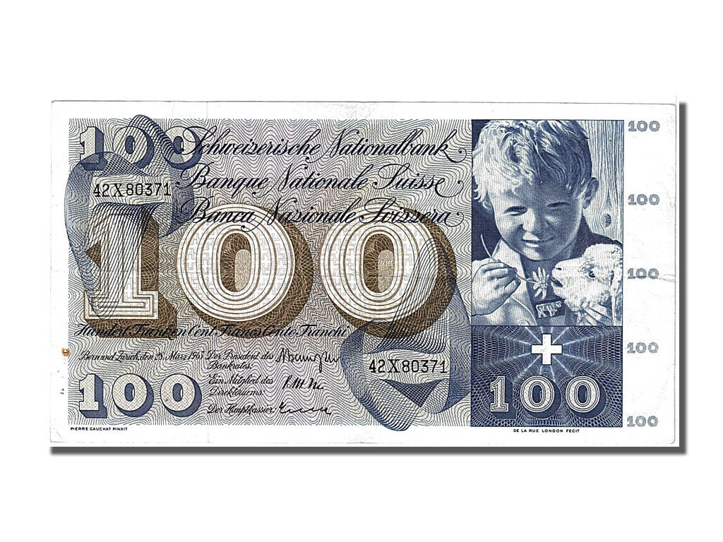 Banknote, Switzerland, 100 Franken, 1963, 1963-03-28, AU(50-53)