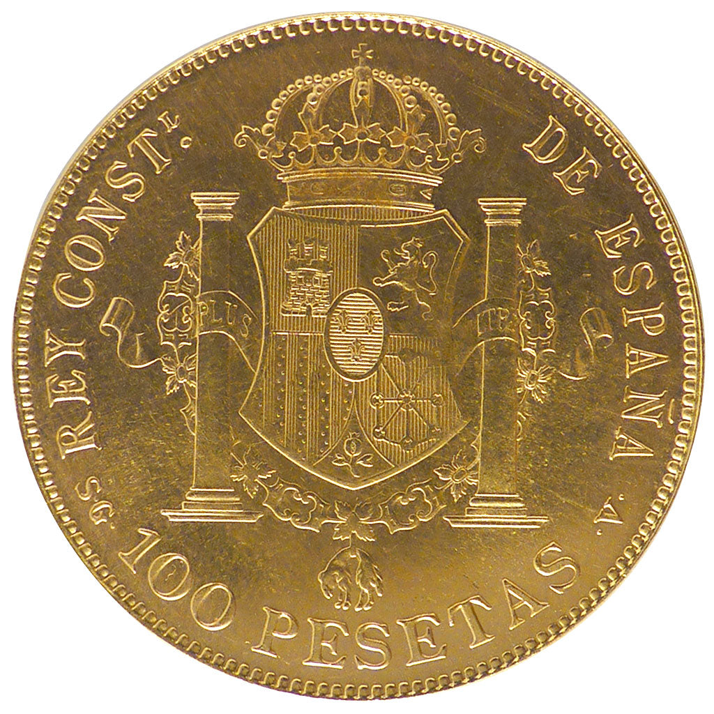 Spain, 100 Pesetas, 1897, Madrid, KM #708, MS(60-62), Gold, 32.37