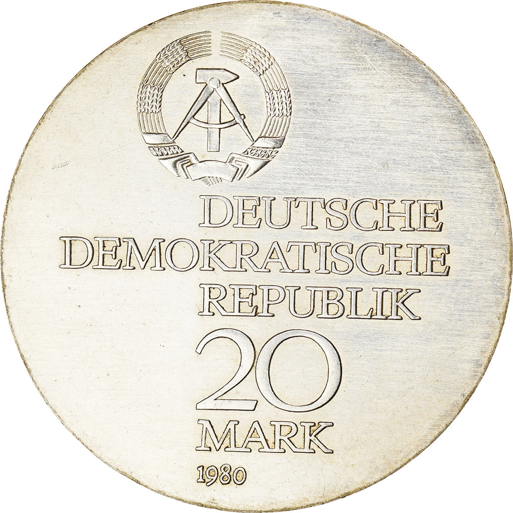 Coin, GERMAN-DEMOCRATIC REPUBLIC, Ernst Abbe, 20 Mark, 1980, AU(50-53), Silver
