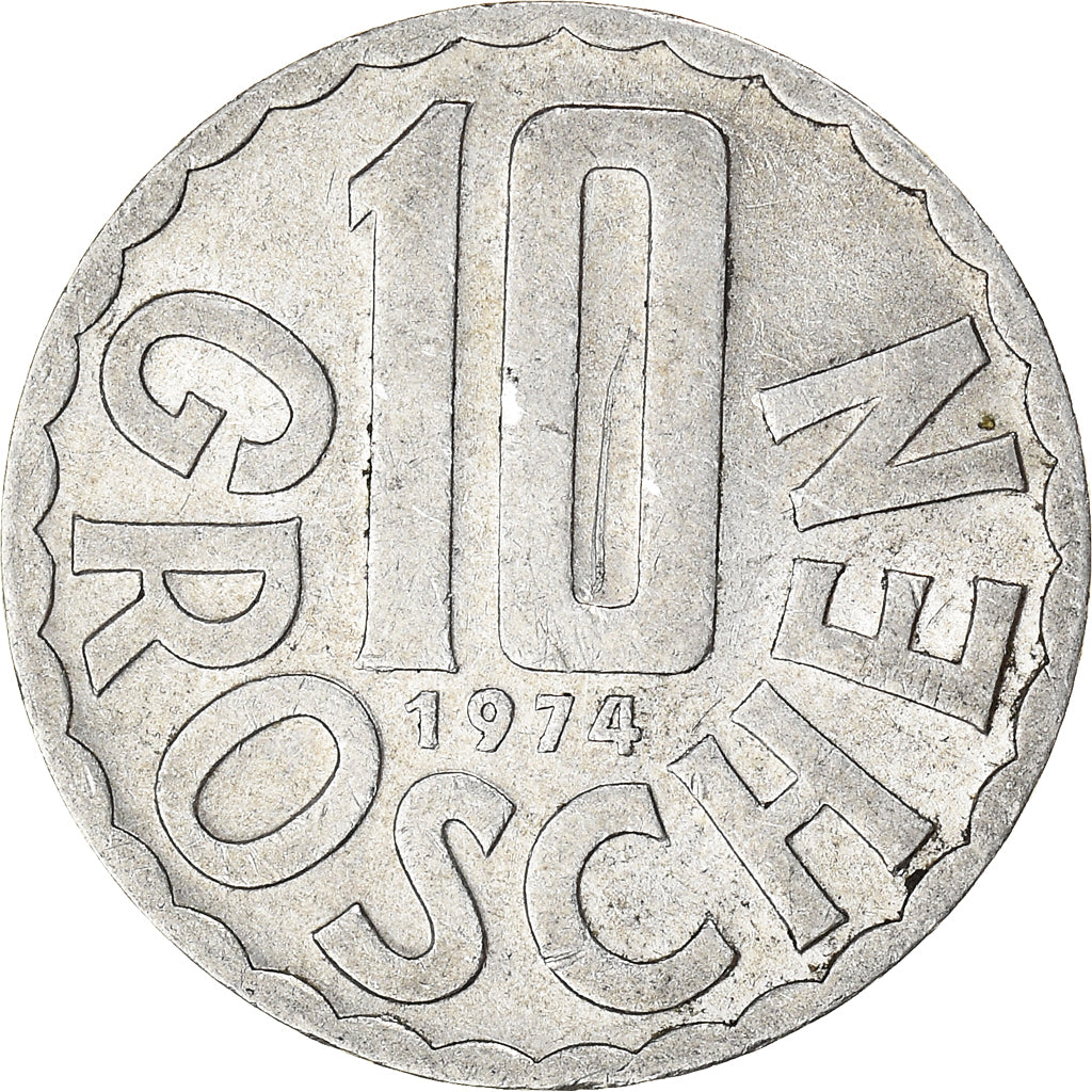 Coin, Austria, 10 Groschen, 1974, Vienna, VF(30-35), Aluminum, KM:2878