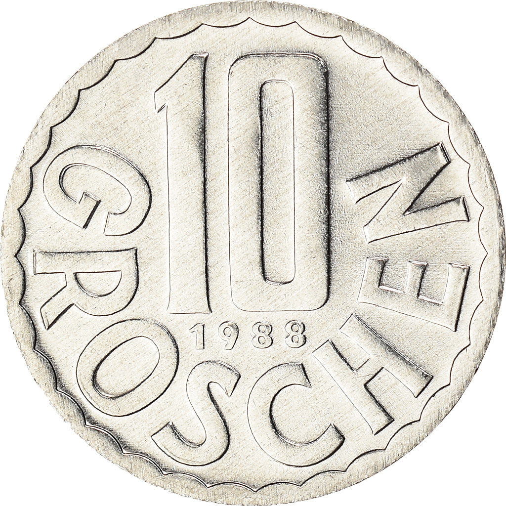 Coin, Austria, 10 Groschen, 1988, Vienna, MS(60-62), Aluminum, KM:2878