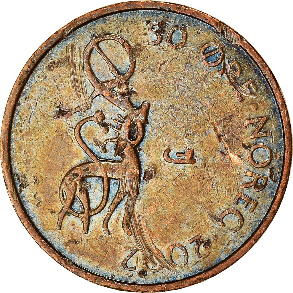 Moneta, Norwegia, Harald V, 50 Öre, 2002, VF(20-25), Brązowy, KM:460