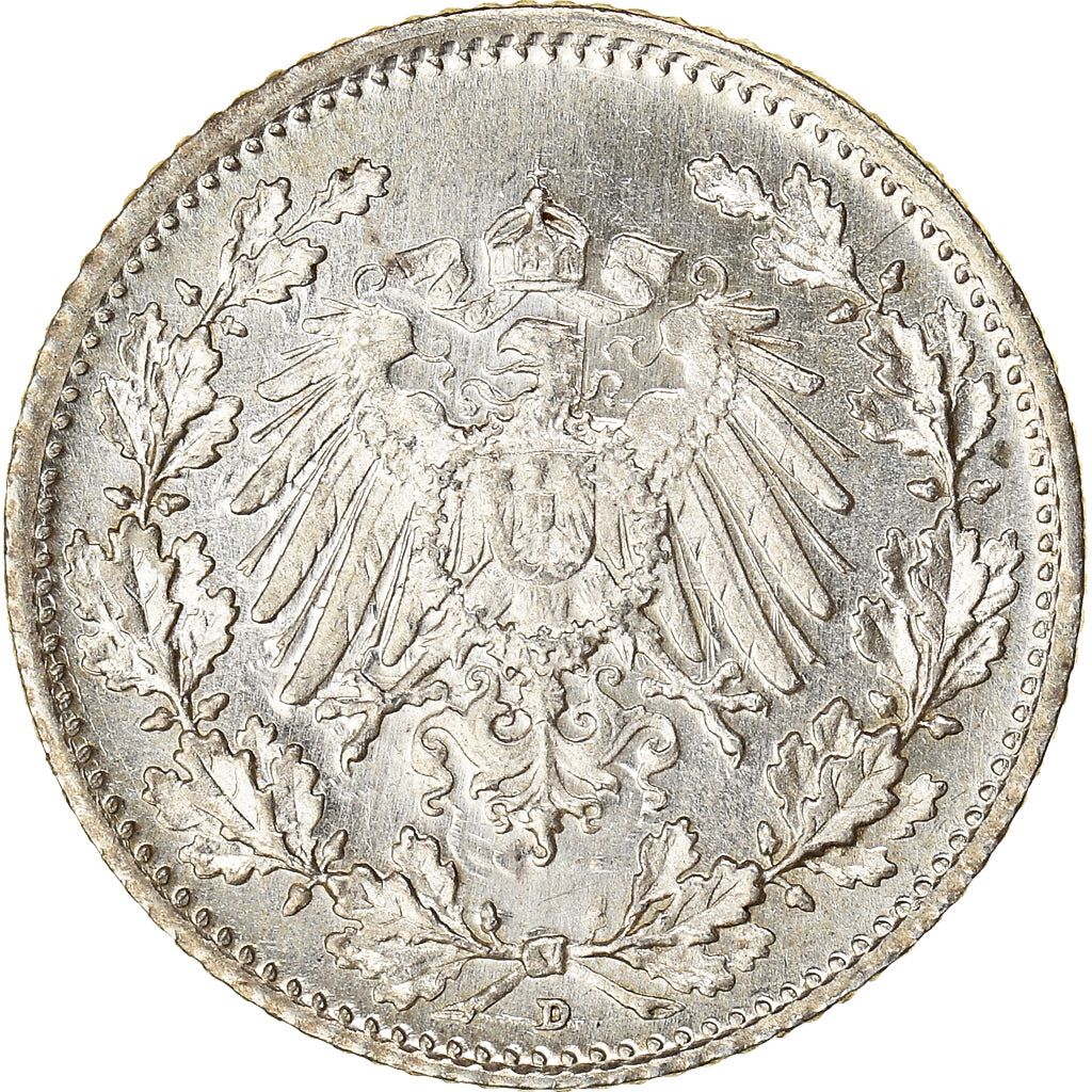 Coin, GERMANY - EMPIRE, 1/2 Mark, 1917, Munich, AU(50-53), Silver, KM:17