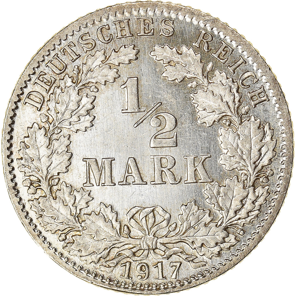 Coin, GERMANY - EMPIRE, 1/2 Mark, 1917, Munich, AU(50-53), Silver, KM:17
