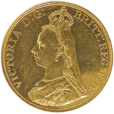 Great Britain, 5 Pounds, 1887, London, KM #769, AU(55-58), Gold, 40.07