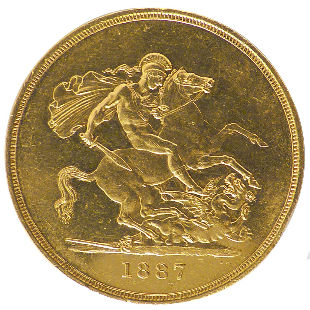 Great Britain, 5 Pounds, 1887, London, KM #769, AU(55-58), Gold, 40.07