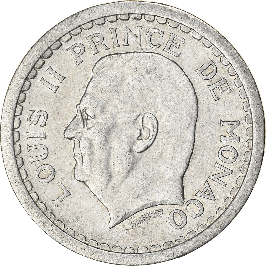Coin, Monaco, Louis II, 2 Francs, 1943, EF(40-45), Aluminum, KM:121, Gadoury:MC