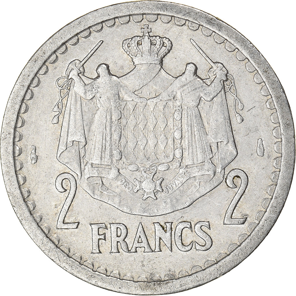 Coin, Monaco, Louis II, 2 Francs, 1943, EF(40-45), Aluminum, KM:121, Gadoury:MC
