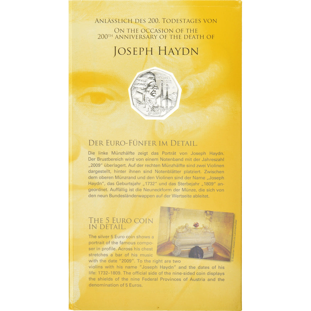 Austria, 5 Euro, Joseph Haydn, 2009, Vienna, FDC, Argento, KM:3170