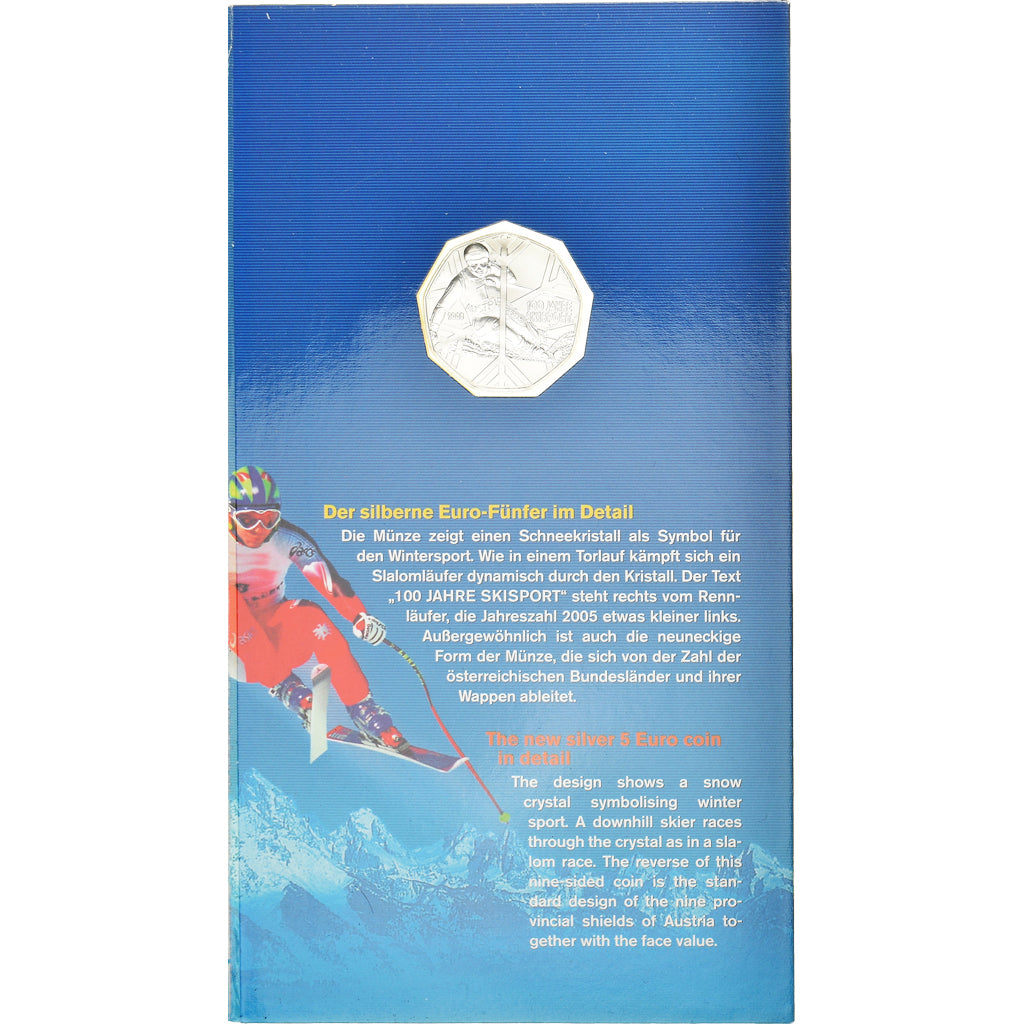 Autriche, 5 Euro, 2005, Vienna, Centennial of Sport Skiing, FDC, Argent, KM:3117