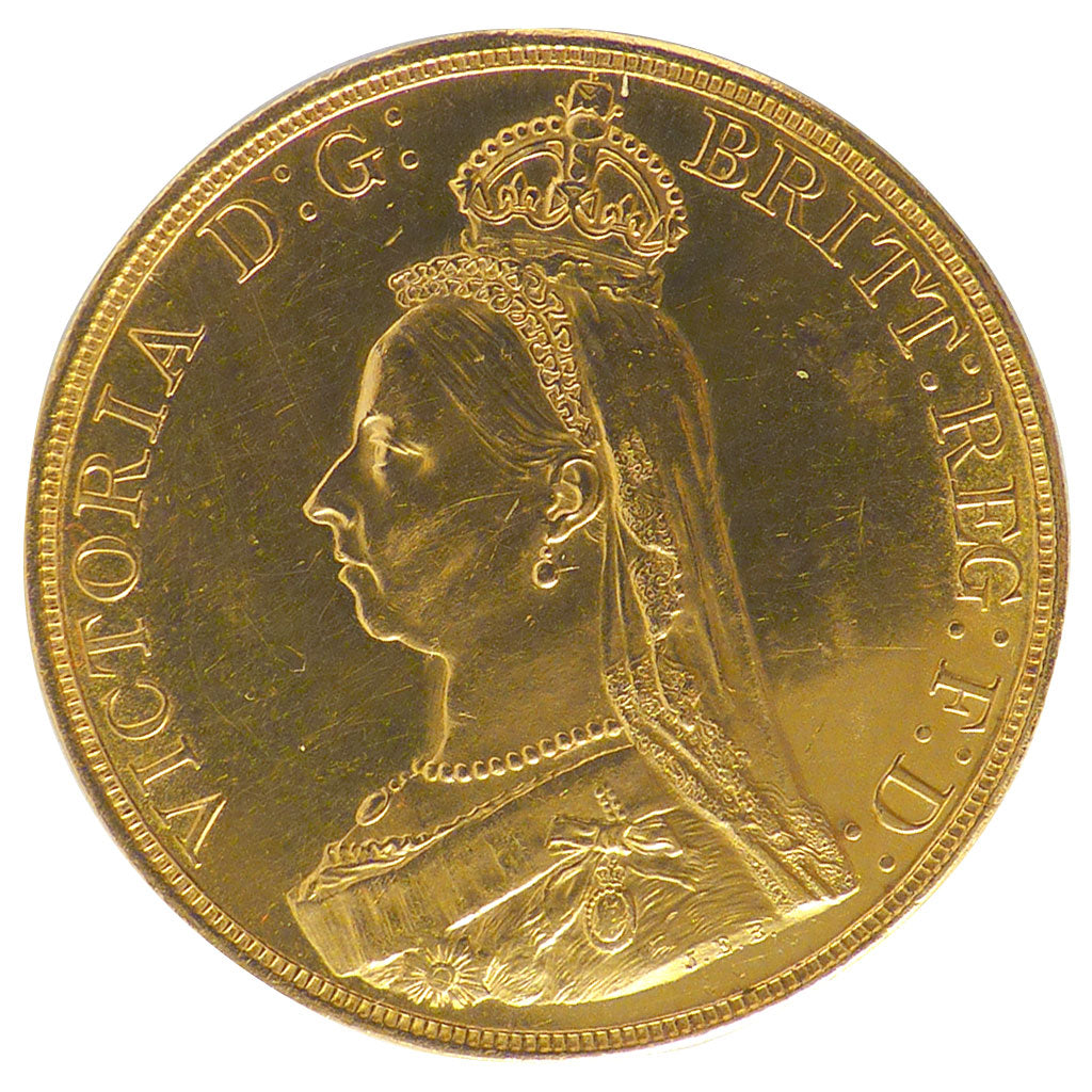 Great Britain, 5 Pounds, 1887, London, KM #769, AU(55-58), Gold, 40.06
