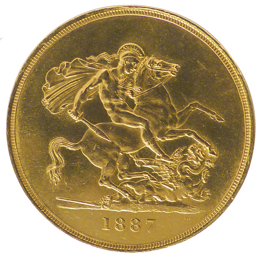 Great Britain, 5 Pounds, 1887, London, KM #769, AU(55-58), Gold, 40.06