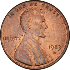 Monnaie, États-Unis, Lincoln Cent, Cent, 1983, U.S. Mint, Denver, TTB, Laiton