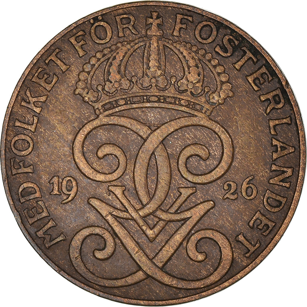 Coin, Sweden, Gustaf V, 2 Öre, 1926, VF(30-35), Bronze, KM:778