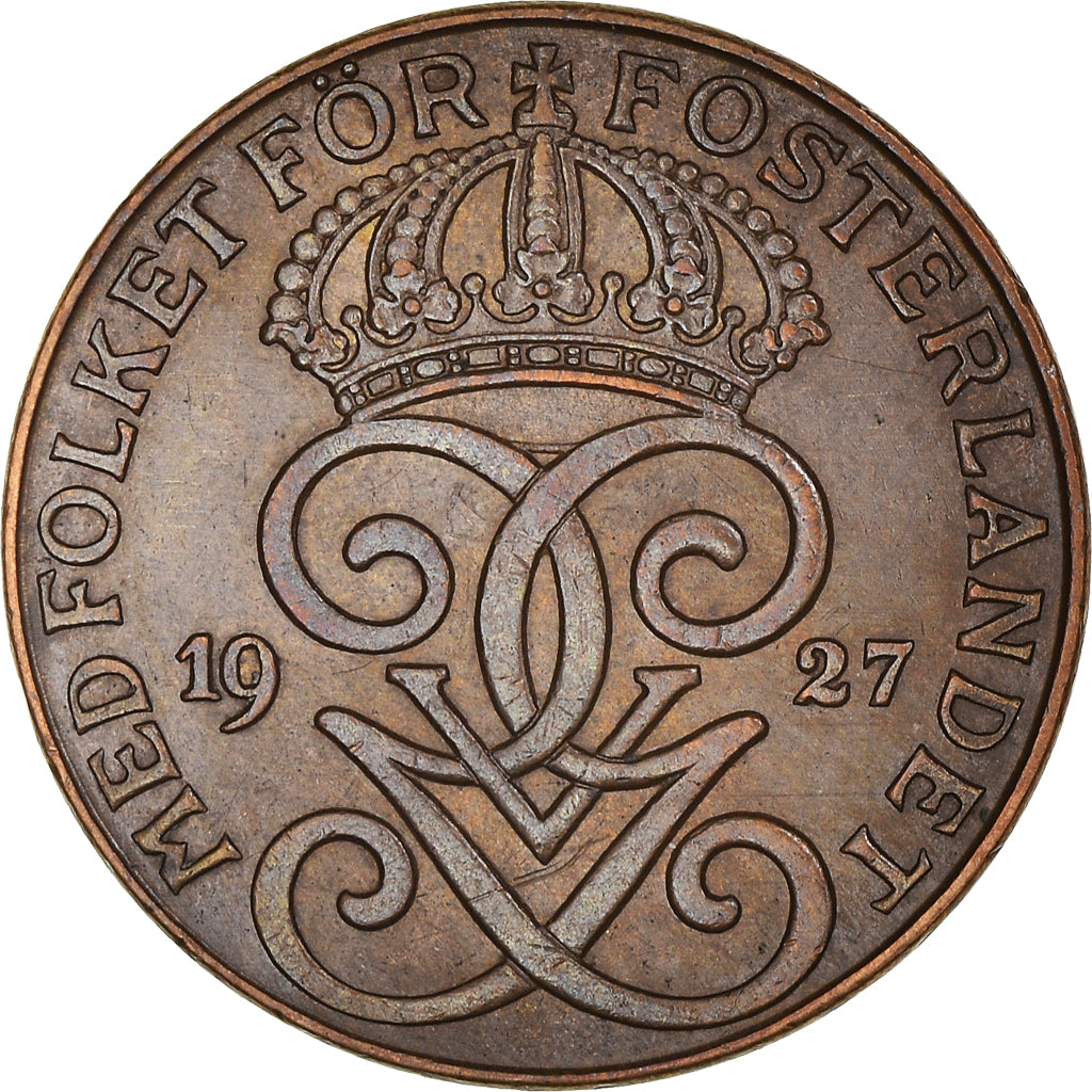 Coin, Sweden, Gustaf V, 2 Öre, 1927, AU(50-53), Bronze, KM:778