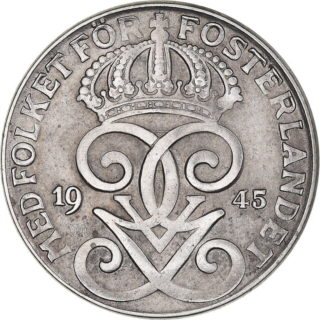 Coin, Sweden, Gustaf V, 2 Öre, 1945, AU(50-53), Iron, KM:811