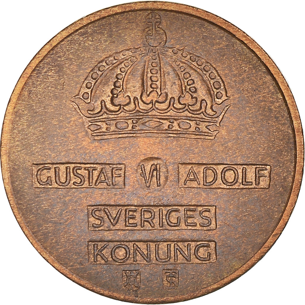 Moneda, Suecia, Gustaf VI, 2 Öre, 1958, MBC+, Bronce, KM:821