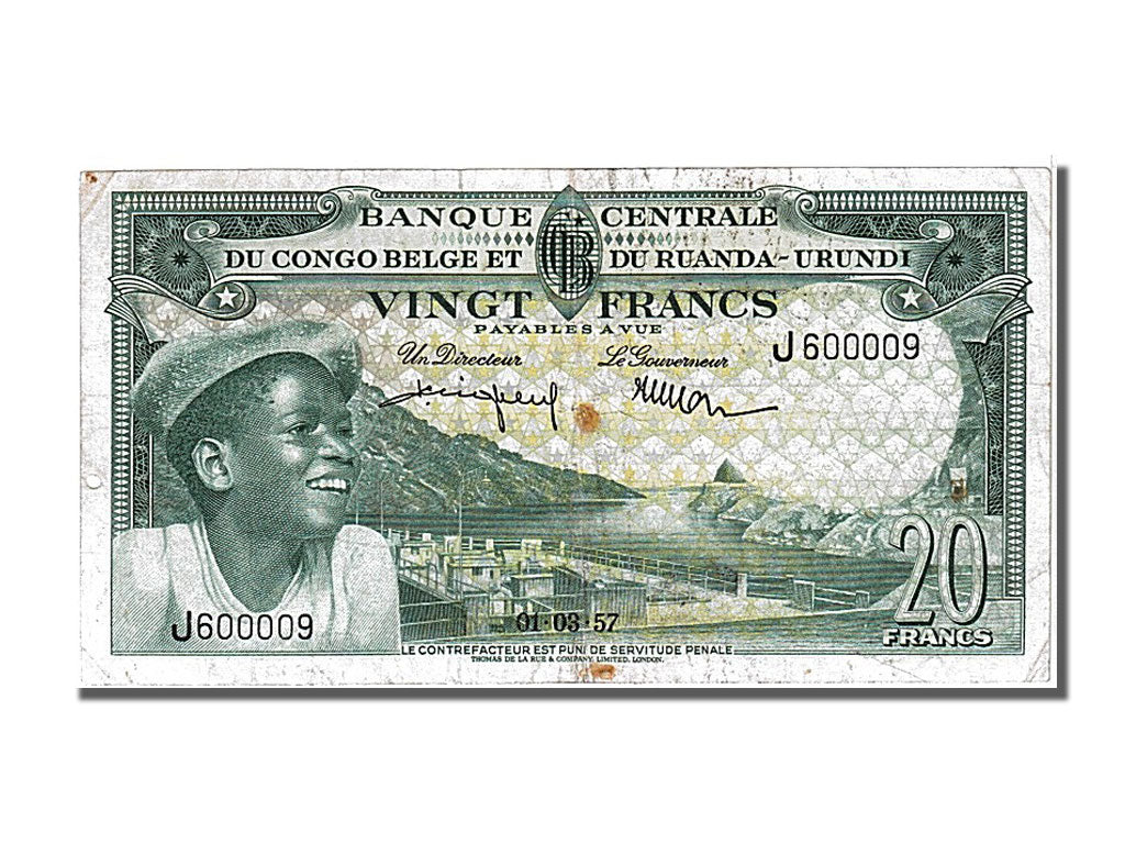 Belgian Congo, 20 Francs, 1957, 1957-03-01, AU(50-53), J