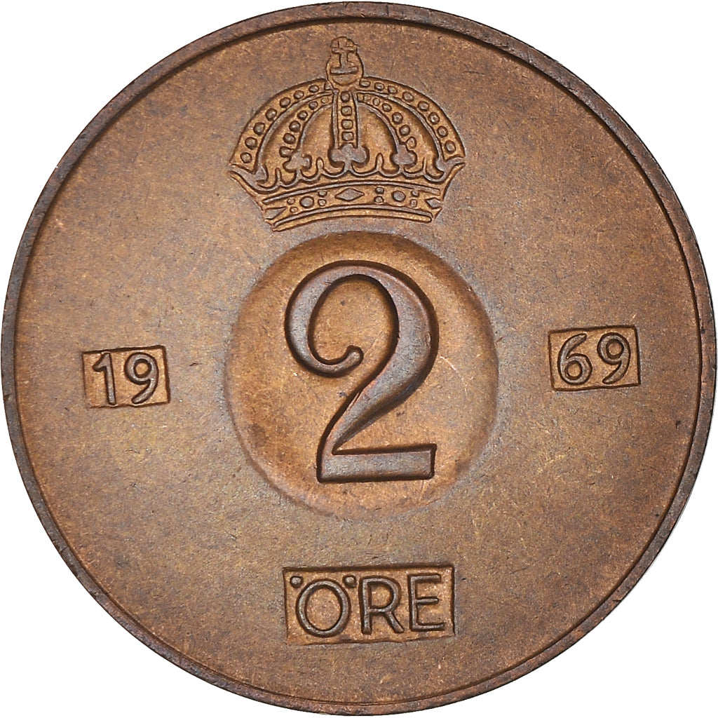 Monnaie, Suède, Gustaf VI, 2 Öre, 1969, SUP, Bronze, KM:821