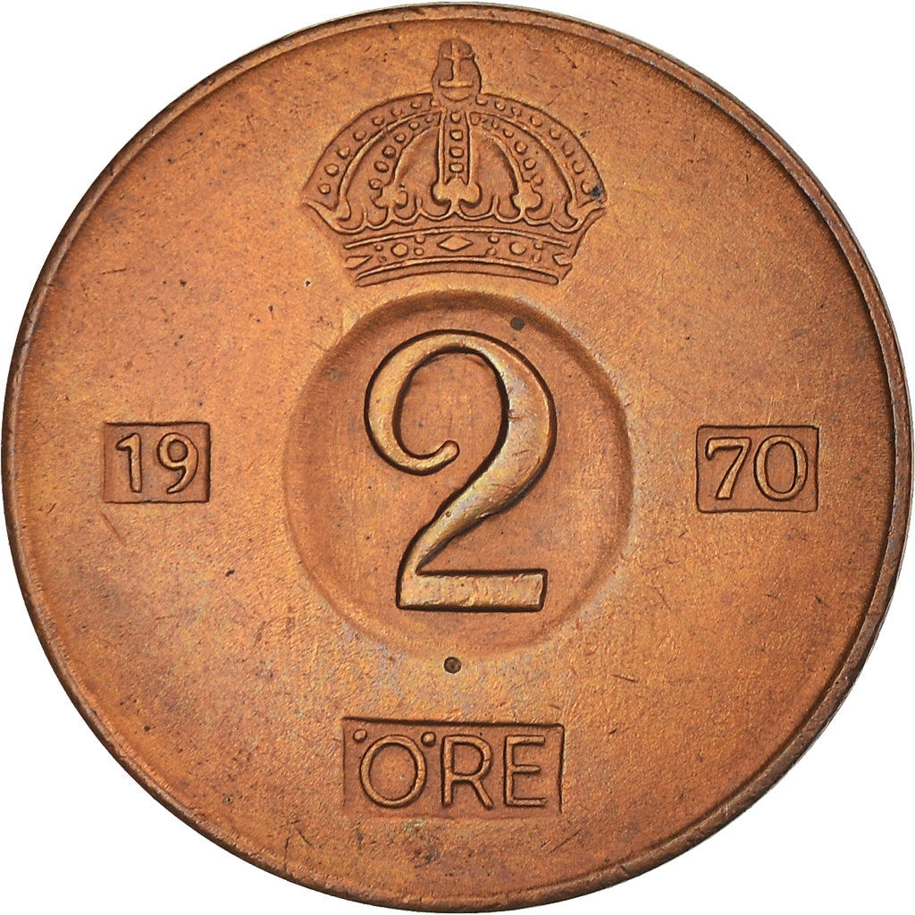 Monnaie, Suède, Gustaf VI, 2 Öre, 1970, SUP, Bronze, KM:821