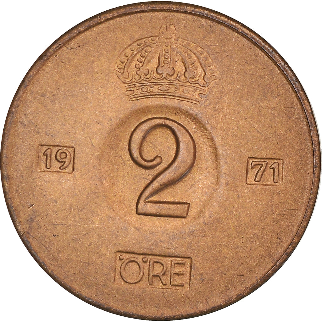 Coin, Sweden, Gustaf VI, 2 Öre, 1971, AU(55-58), Bronze, KM:821