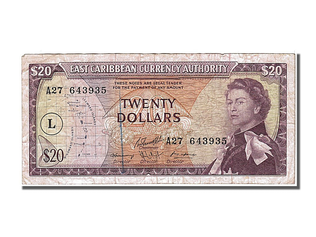 East Caribbean States, 20 Dollars, 1965, KM #15l, VF(30-35), A27