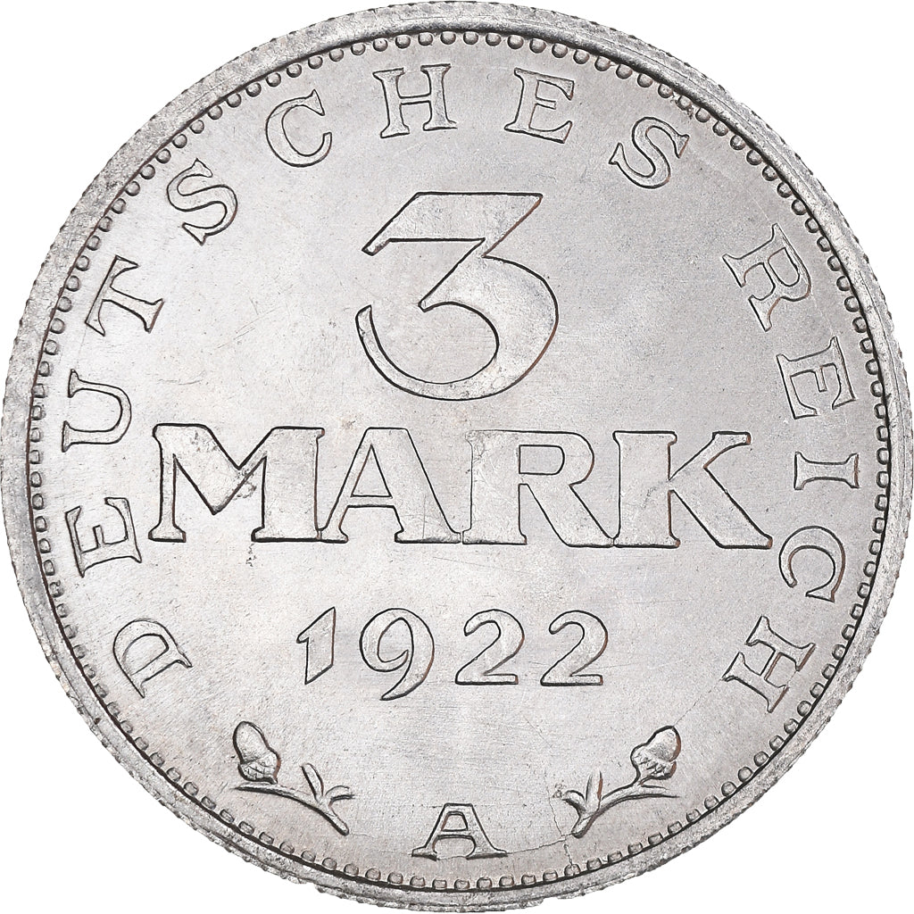 Coin, GERMANY, WEIMAR REPUBLIC, 3 Mark, 1922, Berlin, MS(60-62), Aluminum, KM:28