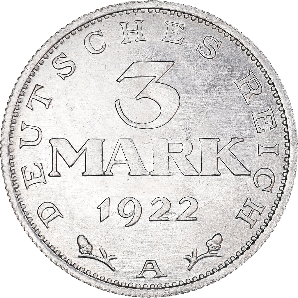 Coin, GERMANY, WEIMAR REPUBLIC, 3 Mark, 1922, Berlin, MS(63), Aluminum, KM:28