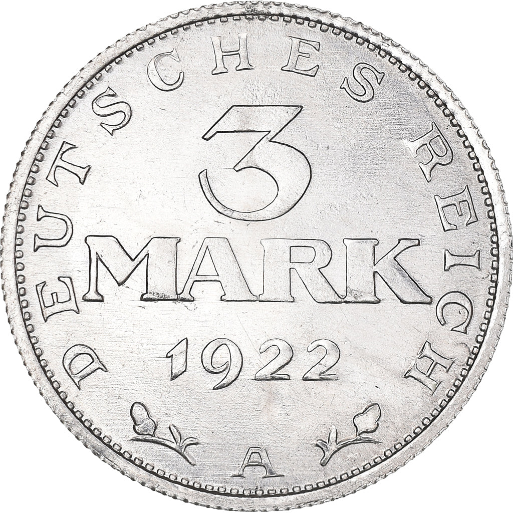 Münze, Deutschland, Weimarer Republik, 3 Mark, 1922, Berlin, VZ, Aluminium