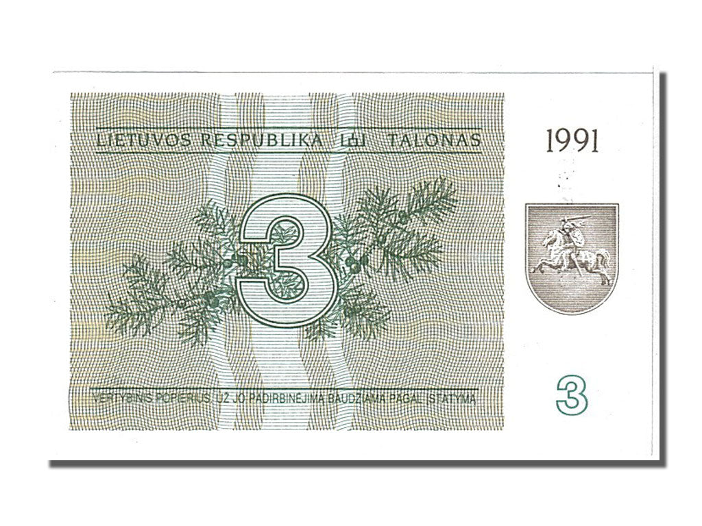 Lithuania, 3 (Talonas), 1991, KM #33b, UNC(65-70), CR