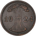 Coin, GERMANY, WEIMAR REPUBLIC, 2 Rentenpfennig, 1924, Stuttgart, EF(40-45)