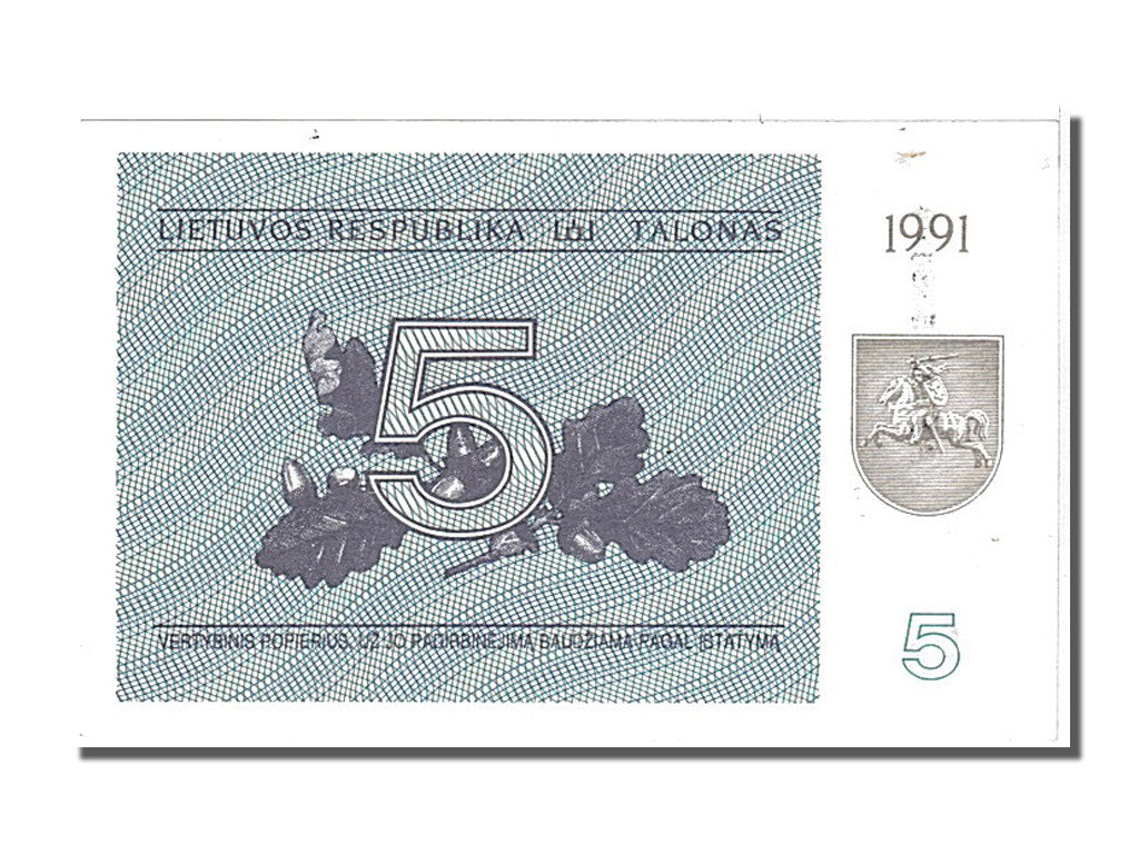 Lithuania, 5 (Talonas), 1991, KM #34b, UNC(65-70), AF