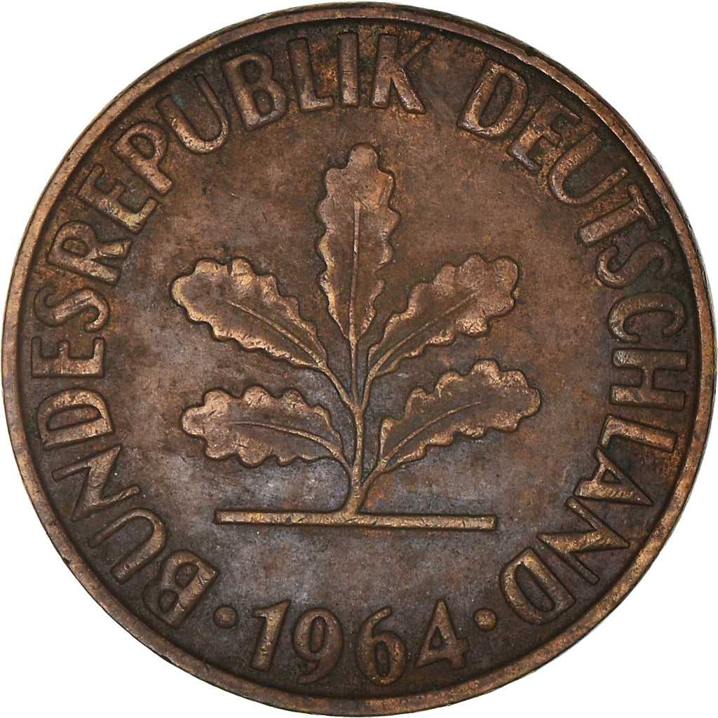 Moeda, ALEMANHA - REPÚBLICA FEDERAL, 2 Pfennig, 1964, Karlsruhe, VF(20-25)