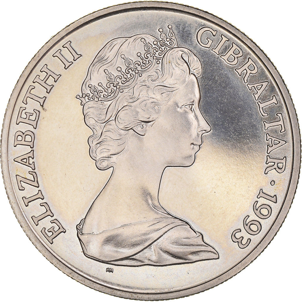 Moneta, Gibilterra, Elizabeth II, Crown, 1993, Prooflike, BB+, Rame-nichel
