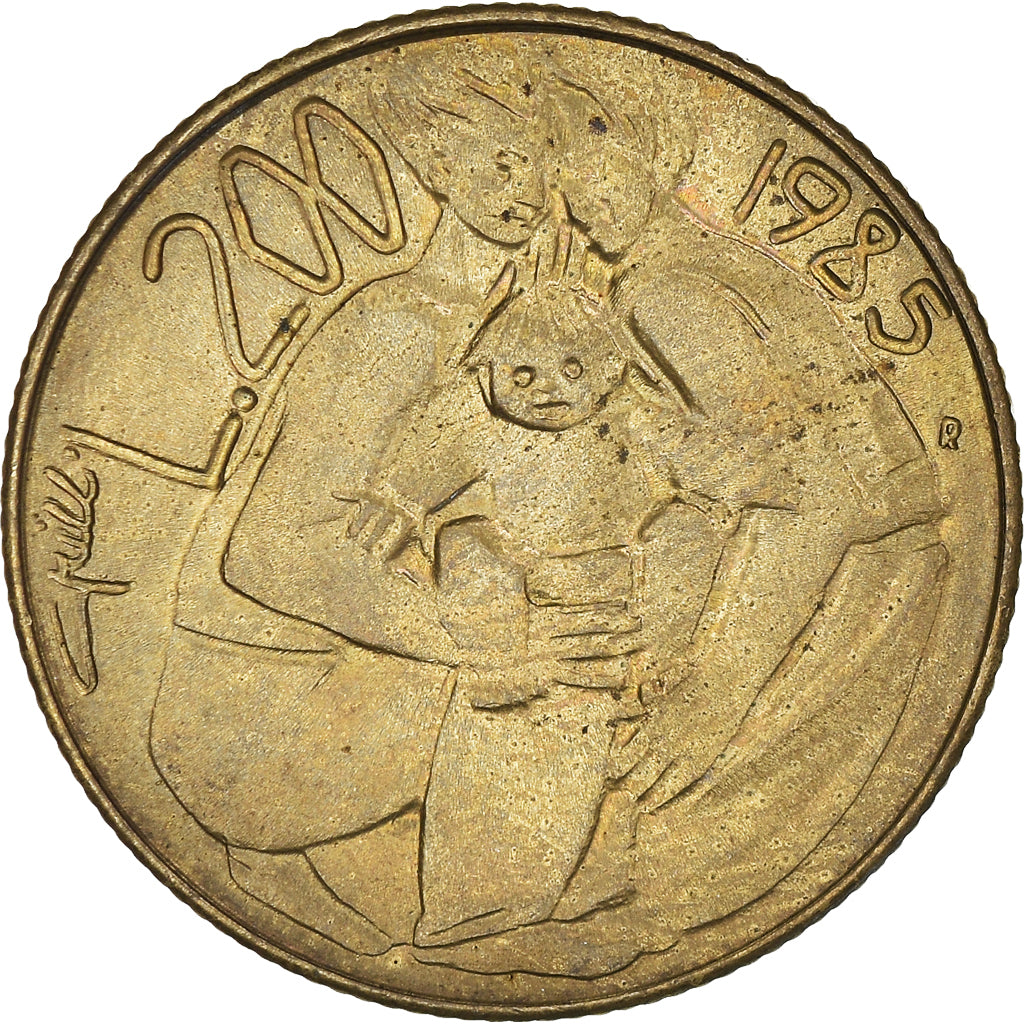 Moneda, San Marino, 200 Lire, 1985, Rome, MBC, Aluminio - bronce, KM:180