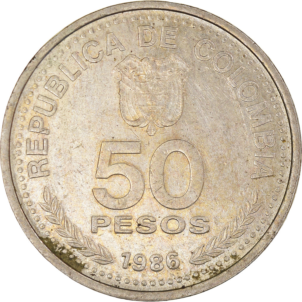 Moneta, Colombia, 50 Pesos, 1986, BB, Rame-nichel, KM:272