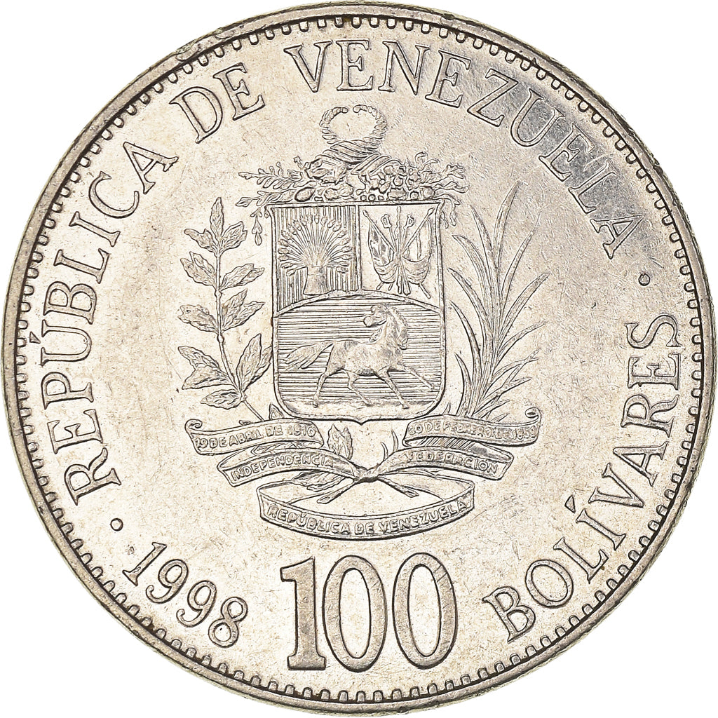 Moeda, Venezuela, 100 Bolivares, 1998, EF(40-45), Aço Revestido a Níquel