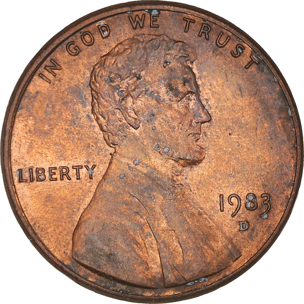 Monnaie, États-Unis, Lincoln Cent, Cent, 1983, U.S. Mint, Denver, TB+, Laiton