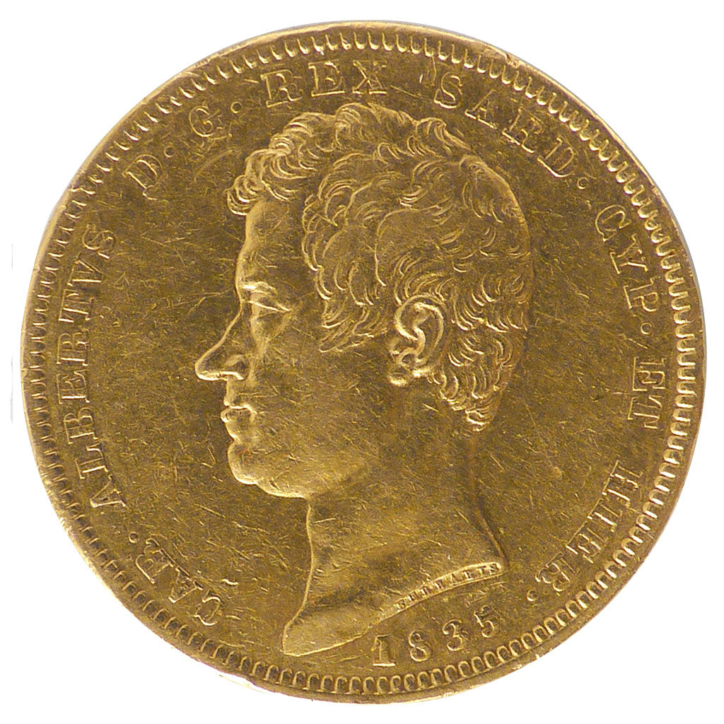 Italy, 100 Lire, 1835, Torino, KM #117.2, AU(50-53), Gold, 32.32