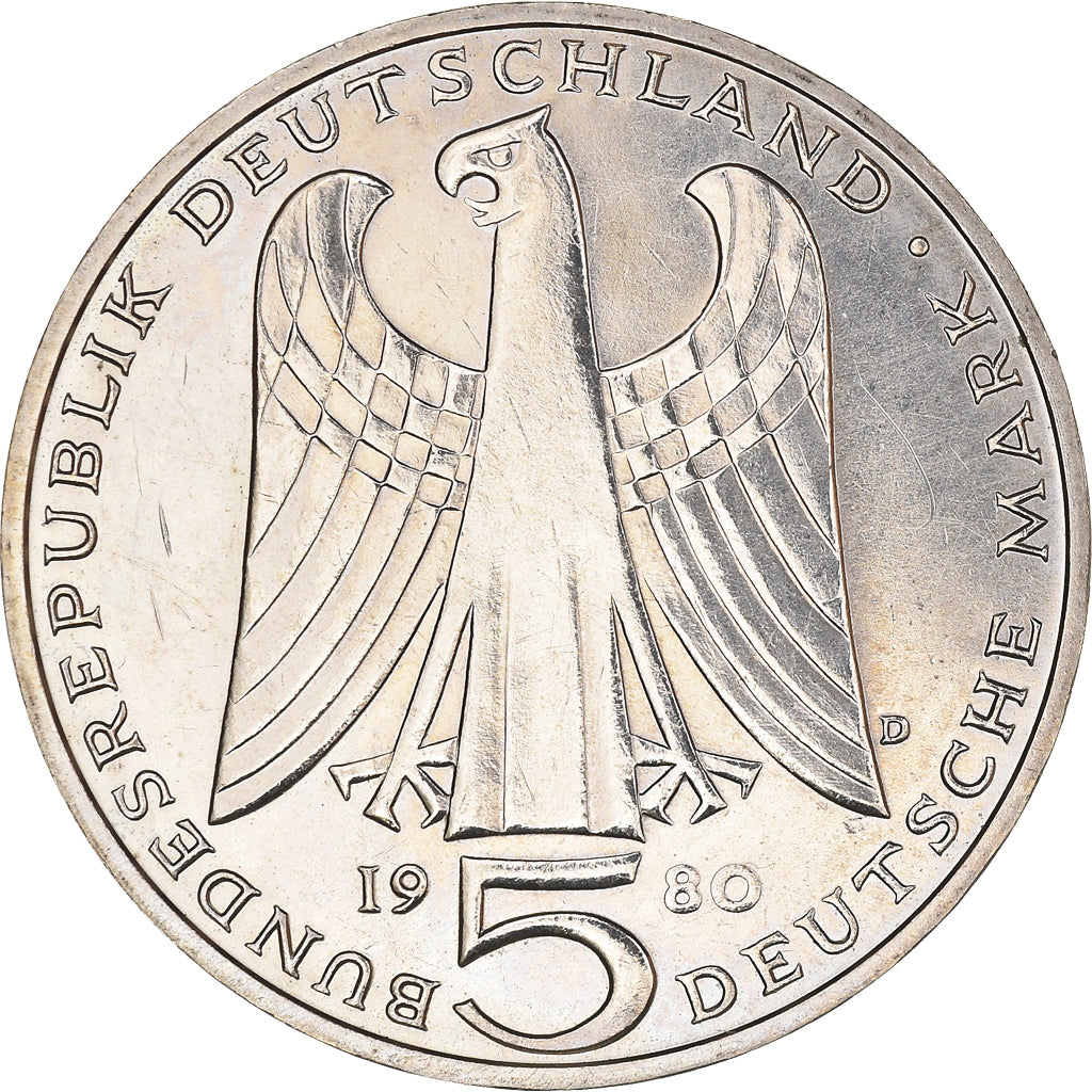 Coin, GERMANY - FEDERAL REPUBLIC, 5 Mark, 1980, Munich, Germany, AU(55-58)