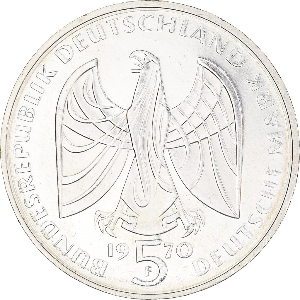 Moneda, ALEMANIA - REPÚBLICA FEDERAL, 5 Mark, 1970, Stuttgart, Germany, BE, SC
